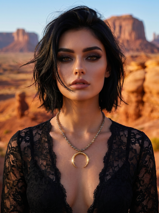 The Golden Veil -
Labradorite & Gold-Filled Crescent Moon Necklace
