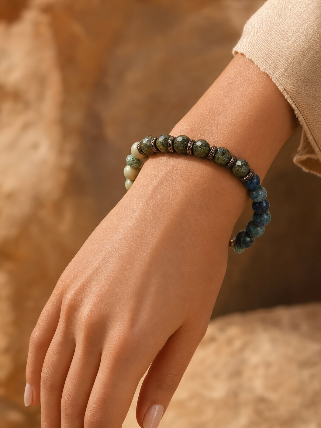 Three Spirits Bracelet - Epidote, Chrysocolla & Green Mala Jasper