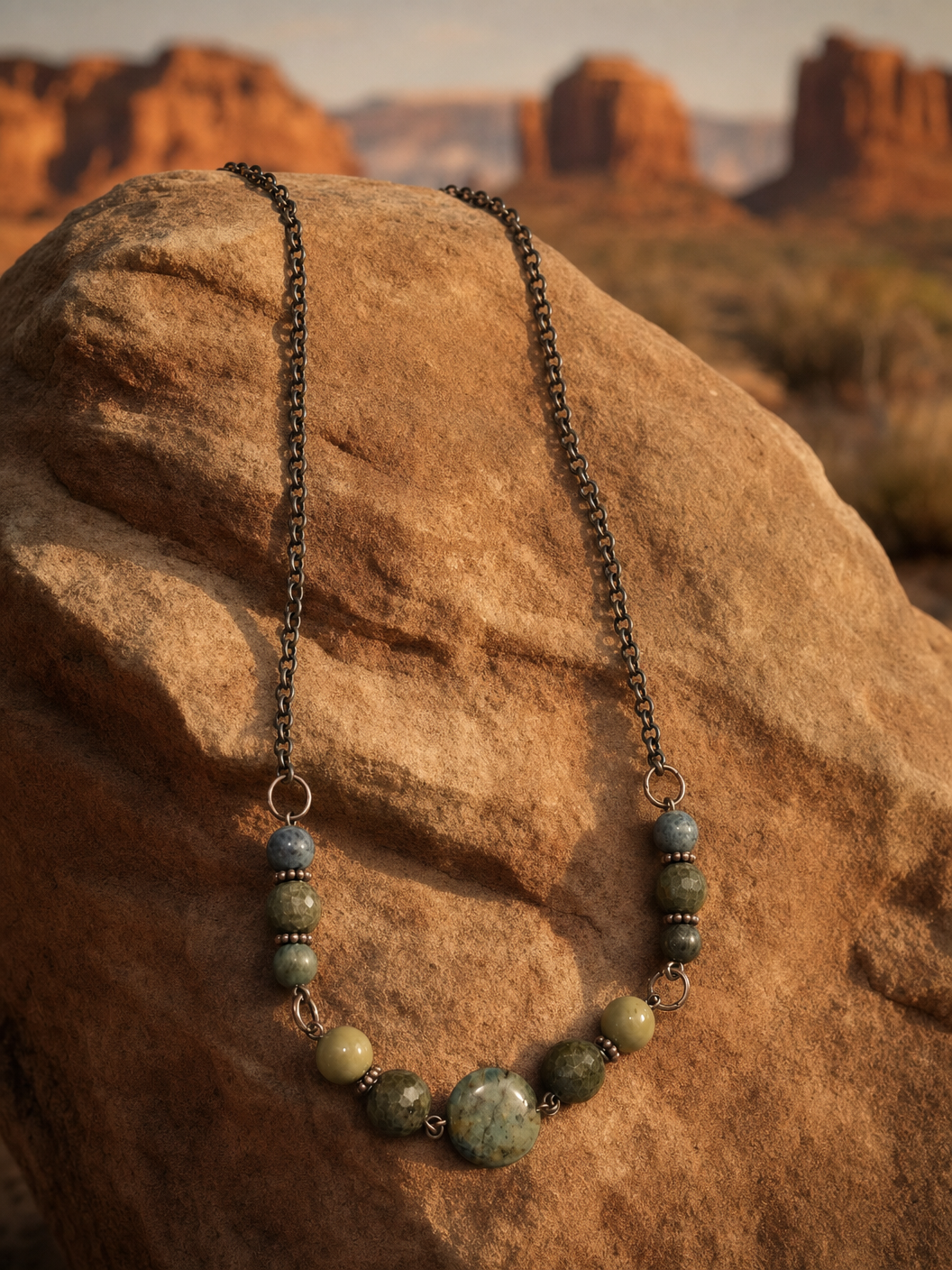 Desert Floor Necklace - Epidote, Chrysocolla & Green Mala Jasper