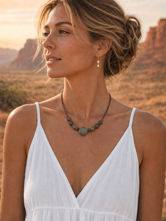 Desert Floor Necklace - Epidote, Chrysocolla & Green Mala Jasper