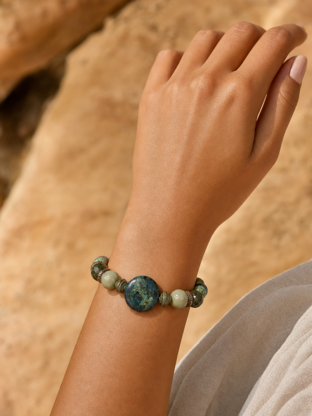 Stone & Thicket Bracelet — Epidote, Chrysocolla & Green Mala Jasper