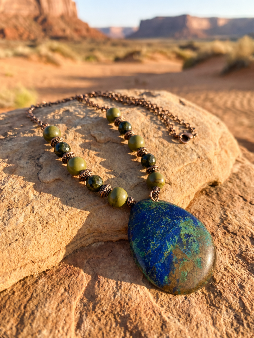 Enchanted Passage Necklace - Epidote, Chrysocolla & Green Mala Jasper