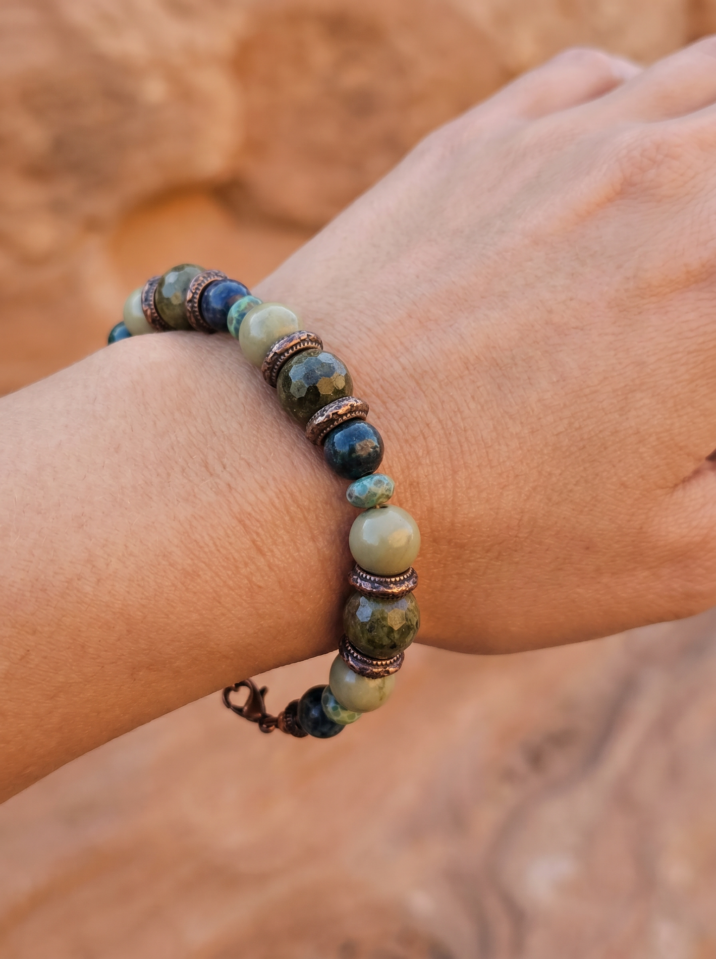 Desert Mist Bracelet - Epidote, Chrysocolla & Green Mala Jasper