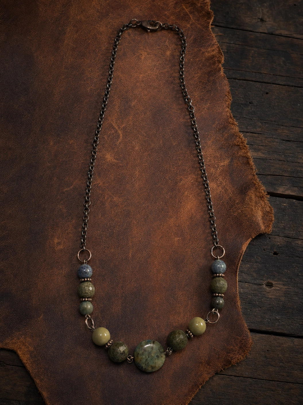 Desert Floor Necklace - Epidote, Chrysocolla & Green Mala Jasper