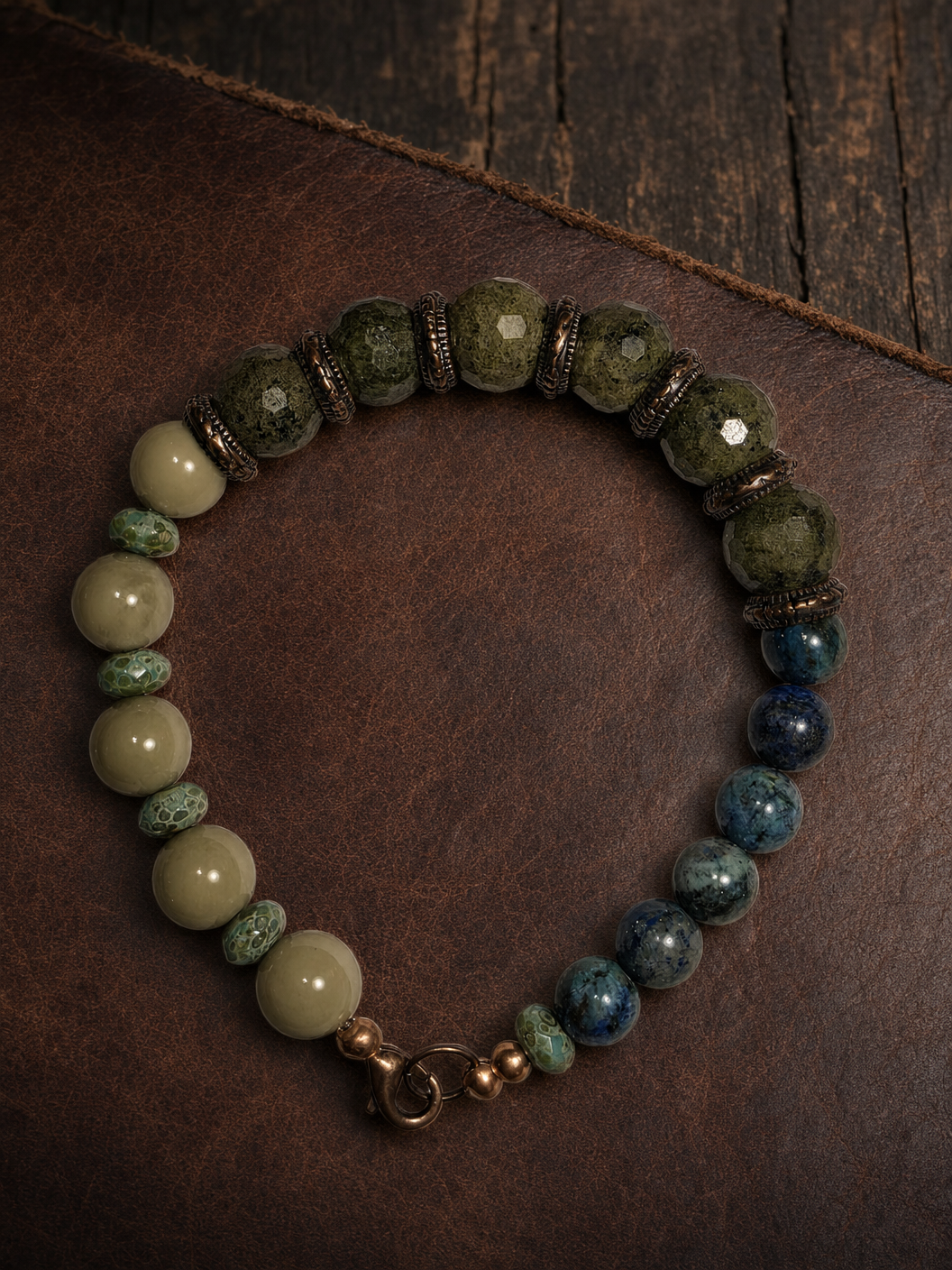 Three Spirits Bracelet - Epidote, Chrysocolla & Green Mala Jasper